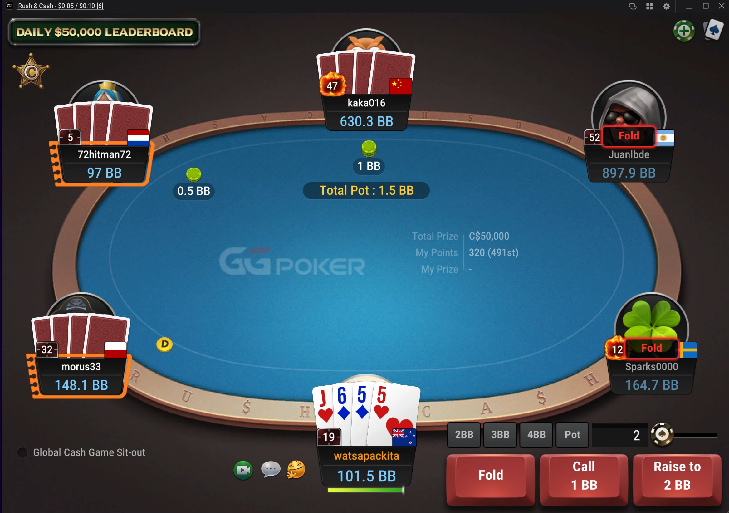 GGPoker poker table during live cash game play