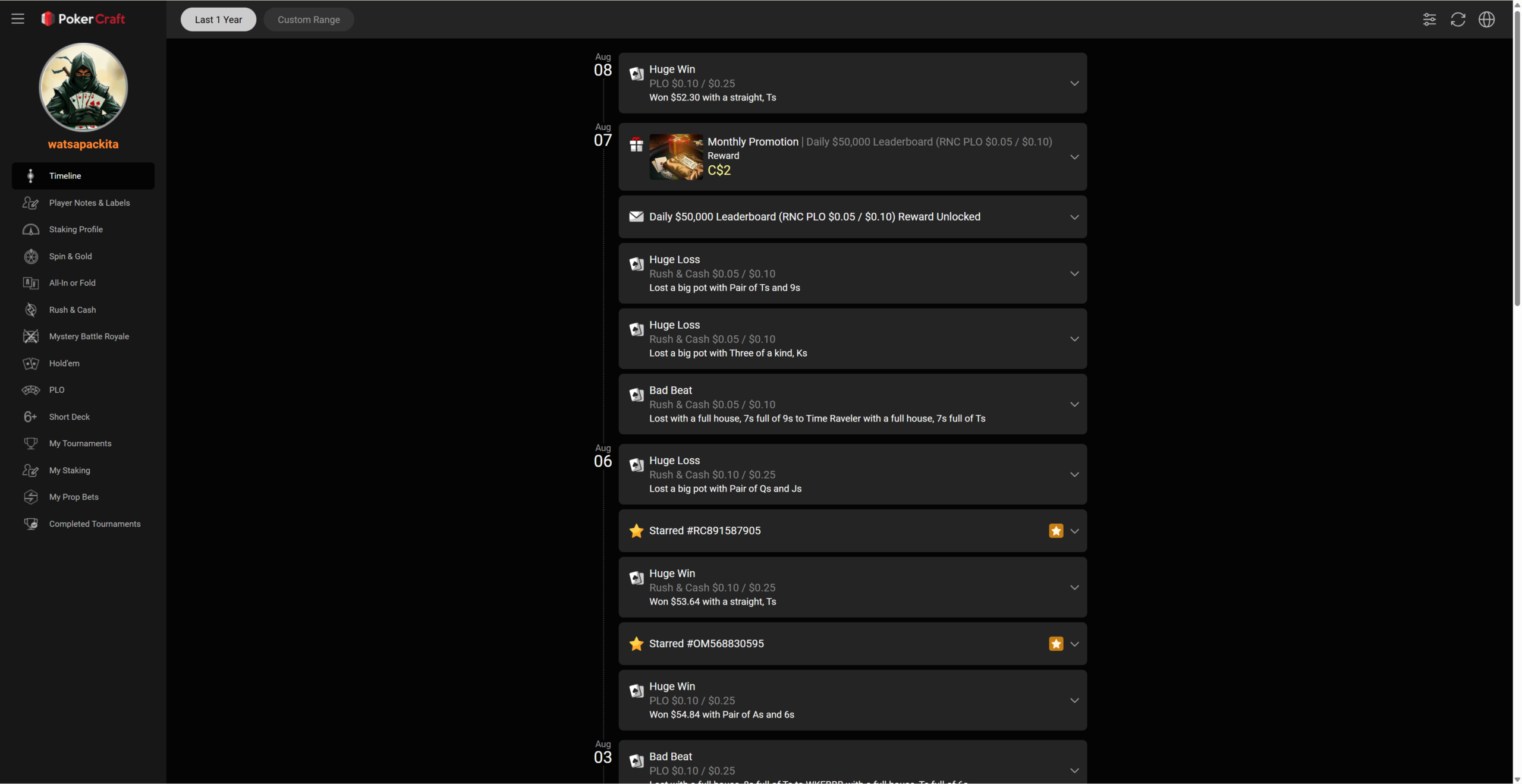 GGPoker PokerCraft hand history and session review screen