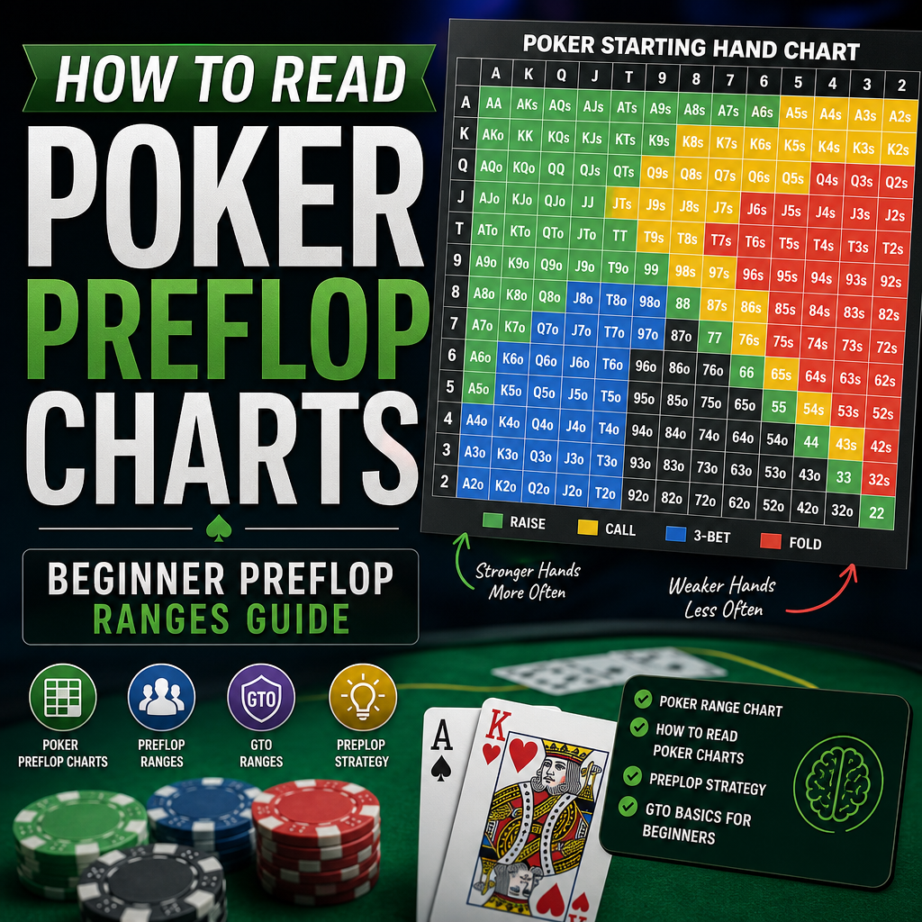 Poker preflop starting hand chart for beginners showing opening hand ranges and strategy.